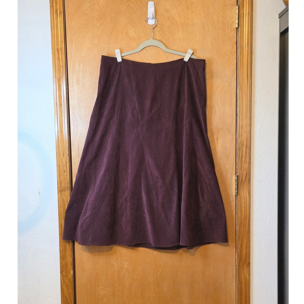 Plum Faux Suede Paneled Midi A-line Dark Romance Skirt Size 16 A-Line Stretch